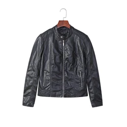 HONEYKING Womens PU Washed jacket Spring Autumn Girls Motorcycle Leather Coat Outwear Ladies Windbreaker Clothing