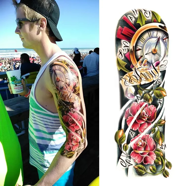 Wholesale colorful lion crown king rose peacock dragon men sexy arm tatoo stickers