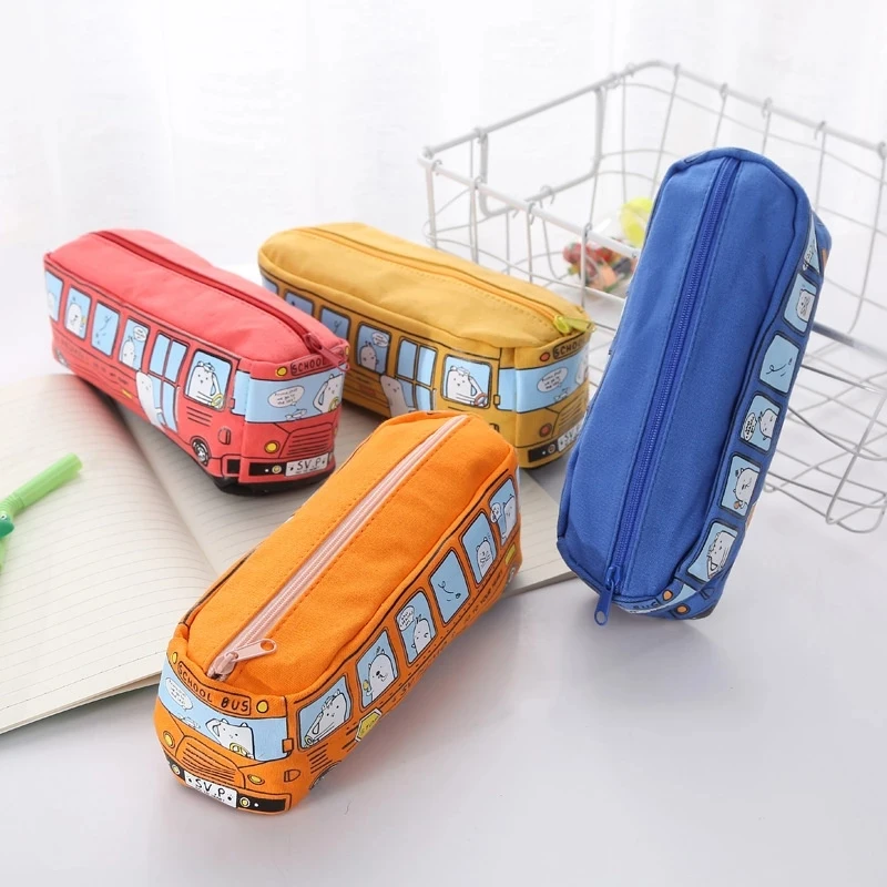bus cute pencil case canvas Stationery box large capacity pen bag school Pencil cases for children pen case Kawaii student gifts