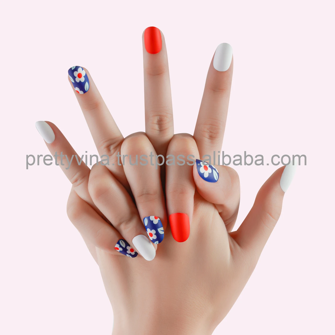 HELIOS 2020 New press on nails oval floral false nails for young girls artifical nails