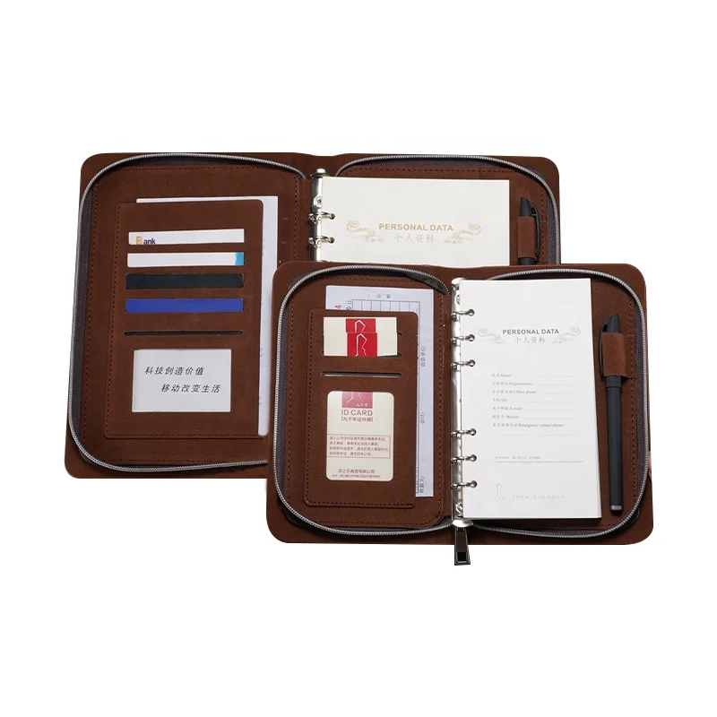 A6 Leather Organizer Journal Stationery Office Supply Business Leather Binder Zipper Portfolio Notebook A5 Folder
