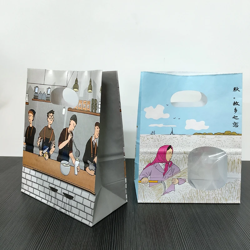 Natural Brown Paper Die Cut Food Service paper bags Custom Restaurant, Bakery, Retail kraft paper packaging carrying bag