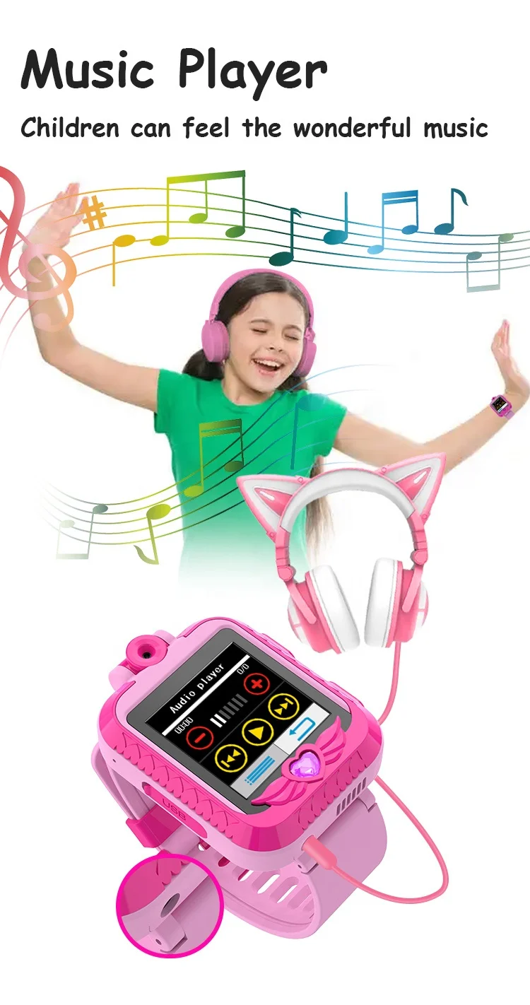 2023 Newest Electronic Kids Smart Watch with Flip Camera Child Watch Voice Video Record Pedometer for Kids Christmas Gift