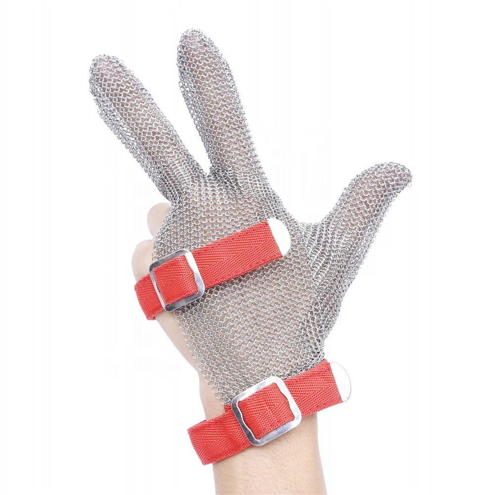 Three finger stainless steel ring mesh anti-cut steel glove for tailoring and butchers