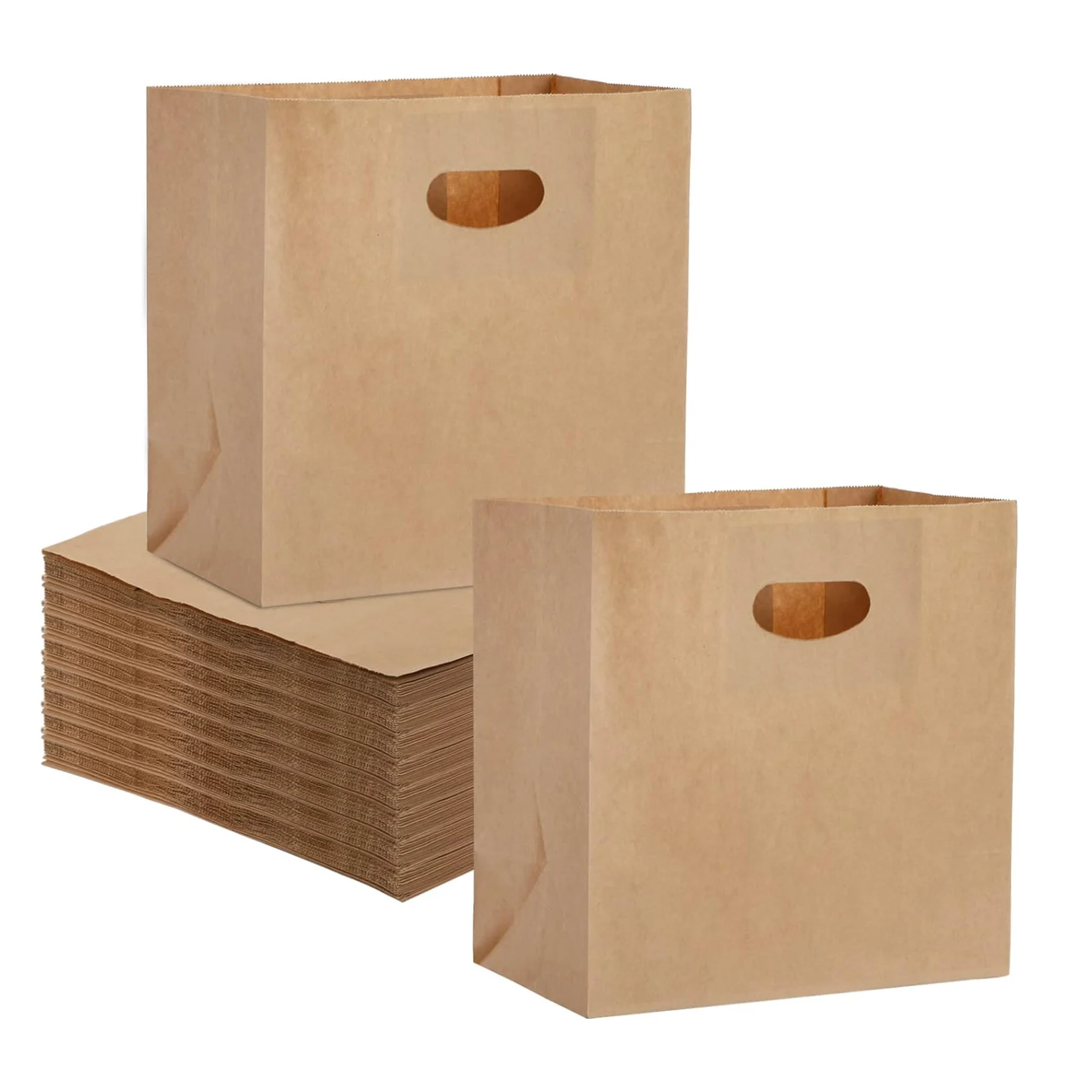 Custom Printed Confectionery Treats Gift Bakery Retail Recyclable Natural Brown Luxury Die Cut Paper Bags