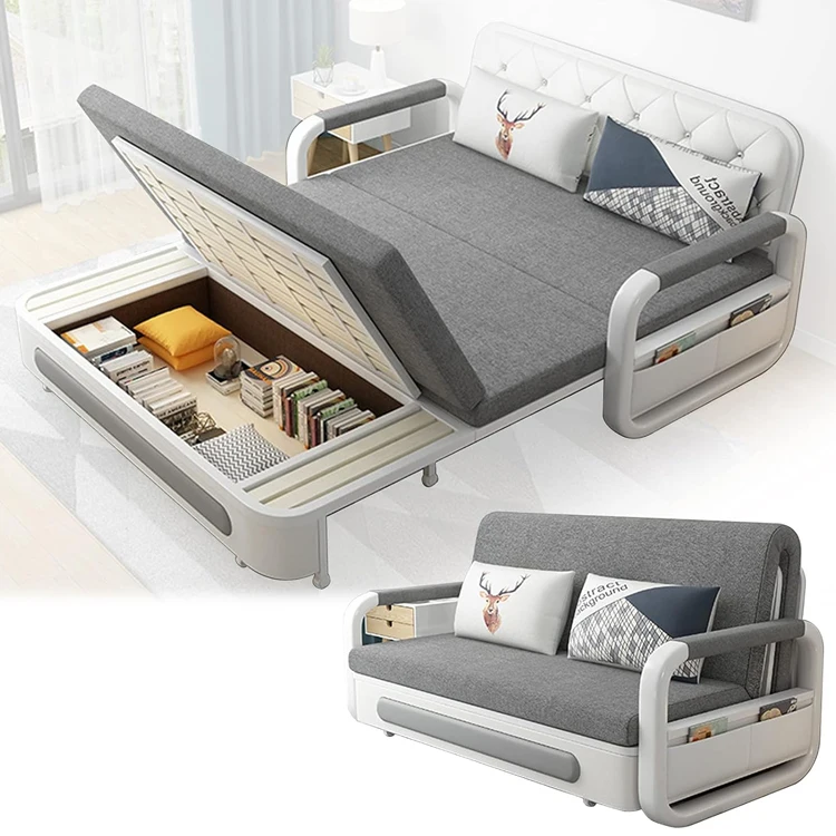 Sofa Cum Bed Modern Design White Single Double Fabric Folding Sofa Bed Set Furniture Living Room Sofa Bed With Storage for Home