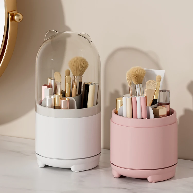 5 Partitions Display Clear Plastic Dust-proof Cosmetic Brush Holder Rotating Pen Holder For Desk
