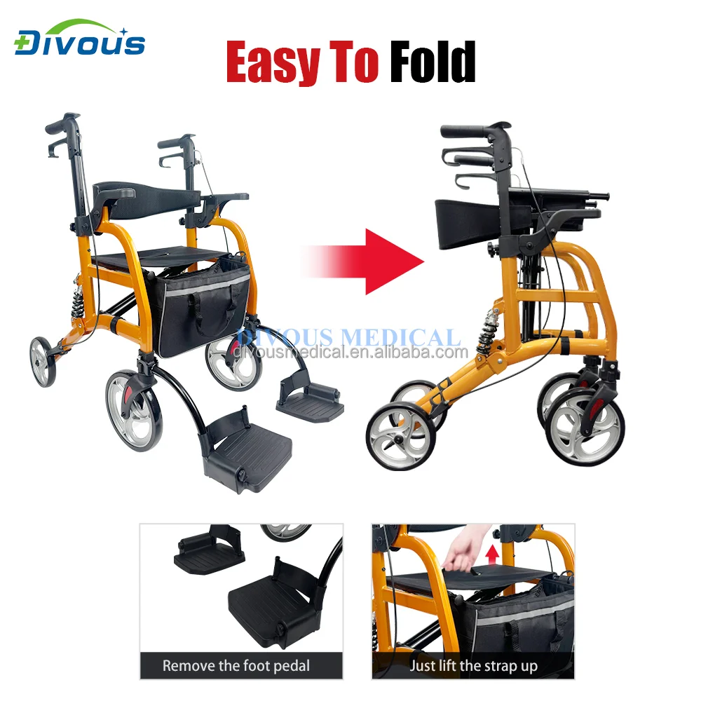 Wholesales Aluminum Patient Health Care Walking Aid Senior Rollator Walker with Handle and Brakes for Elderly