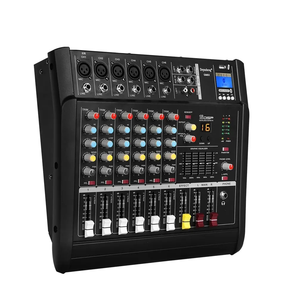 Hot Selling GM6X Digital 450W*2 6 Channel Audio Power Amplifier USB Powered Audio Mixer