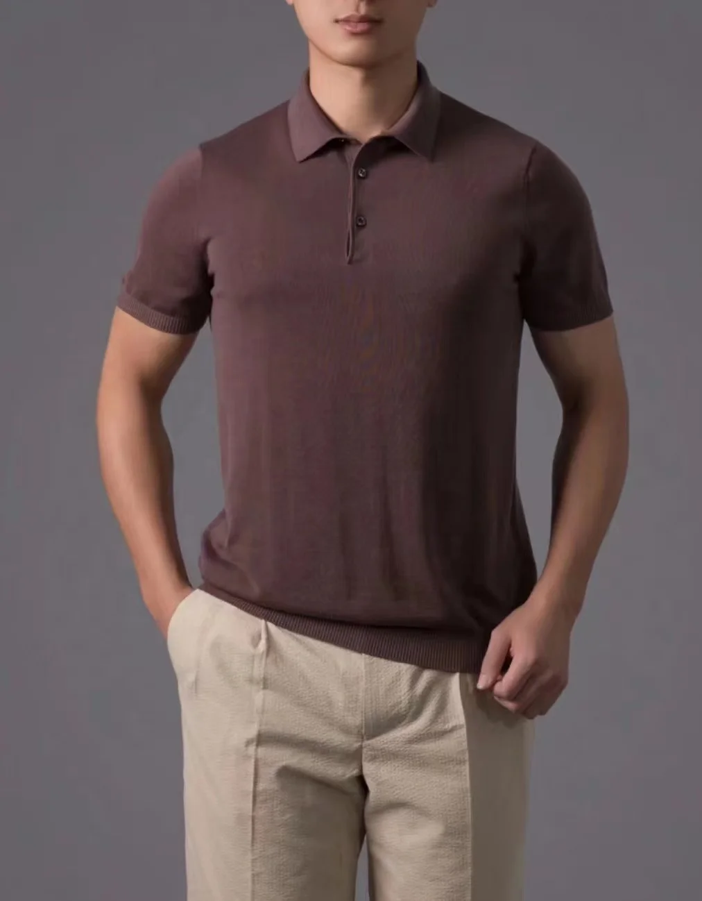 Custom Silk/cashmere Luxury Men knitting Summer polo shirt