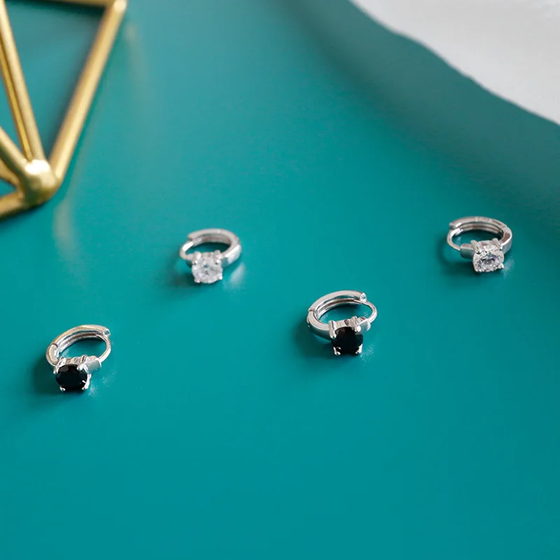 HEH229 Women Platinum Plated Zircon Christmas Jewelry SmalHoop 925 Sterling Silver Earrings