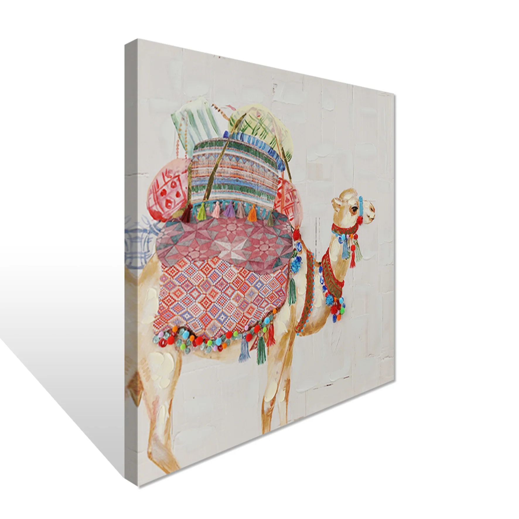 Canvas Oil Painting Wall Decor Hand Painted Camel Carring Heavy Goods With Colourful Decoration Wall Decor