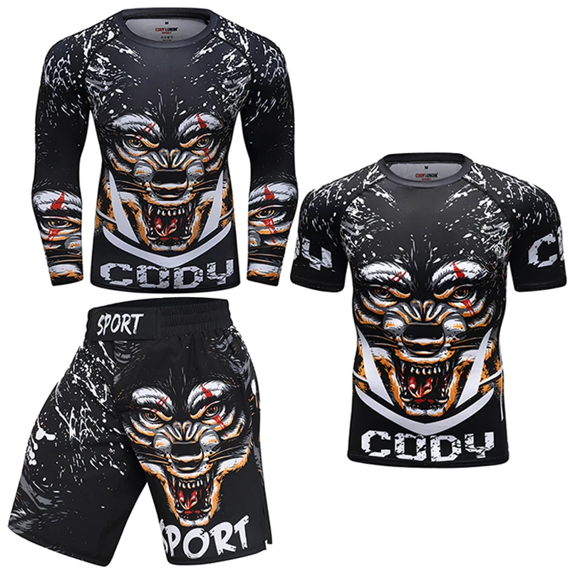 Cody Lundin Rashguard MMA T-shirt +Pants MMA Shorts 3PCS/Set Brazilian Grappling Jiu Jitsu Bjj Boxing Jerseys Sportswear