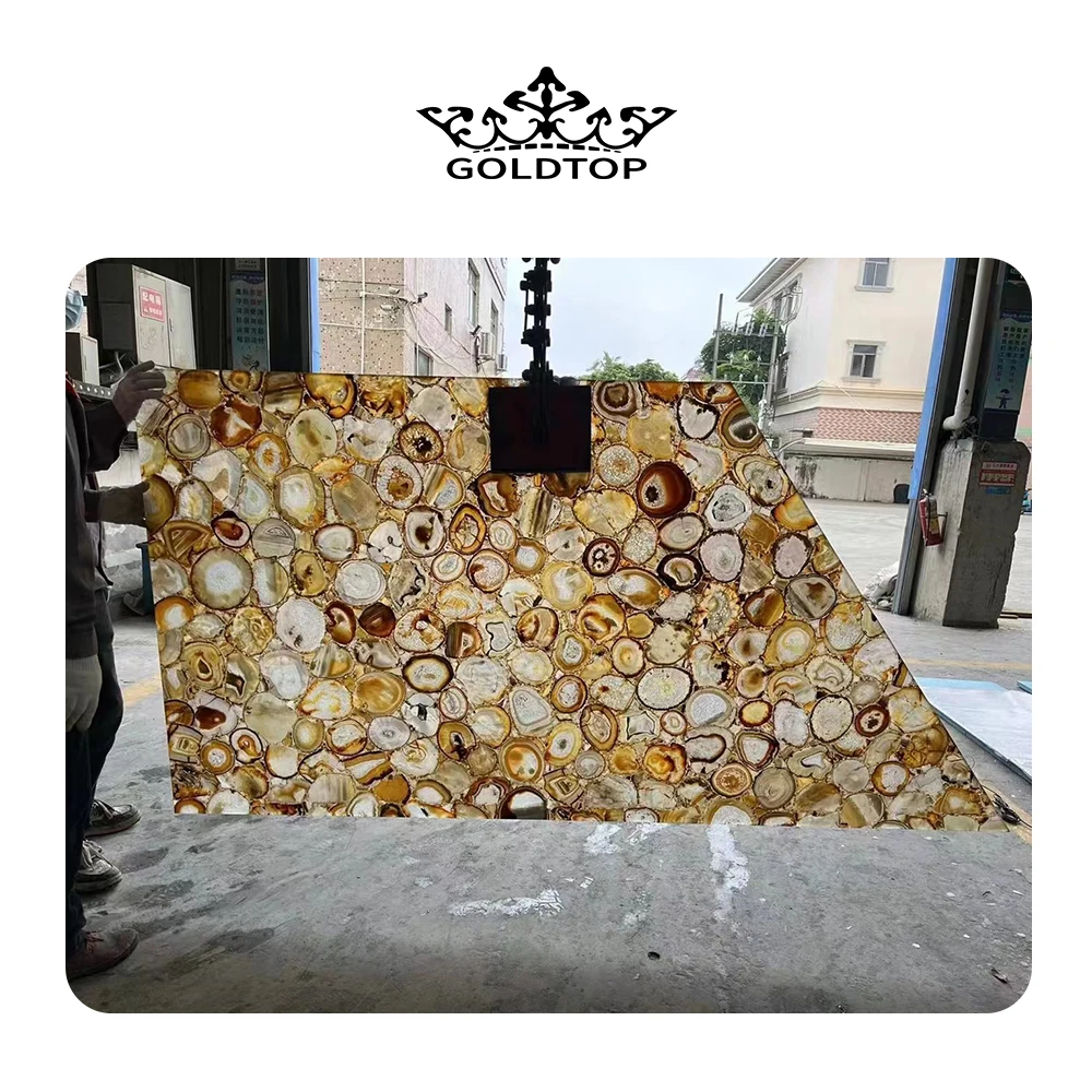GOLDTOP Luxurious Backlit Semi-precious Stone slabs Yellow Jade Onyx Stone Agate slab Gemstone Countertop