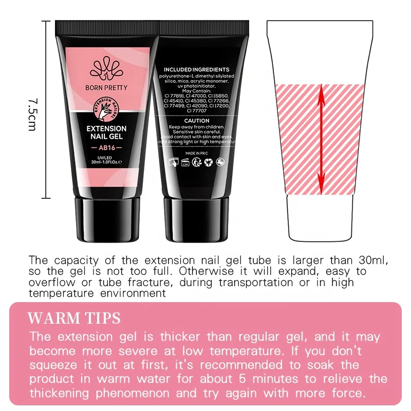 BORN PRETTY OEM Acrylic Extension Solid Builder Nail Gel Private Label Custom Logo No Burn Acryl Poly Gel Nails in Tube