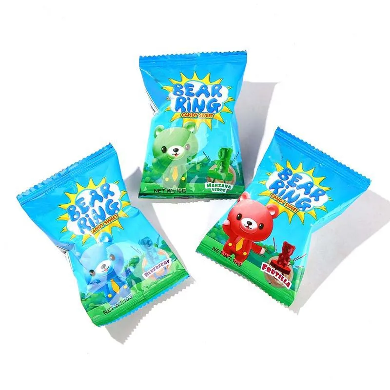 Wholesale Oem Order Bear Ring Hard Candy Fruity Flavor Funny Ring Sweet Candy For Kids