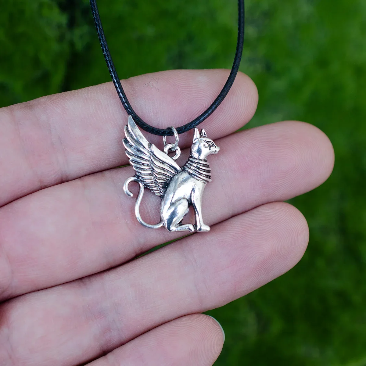 Silver Plated Cat Wing Pendant Egyptian Mythology Bastet Necklace