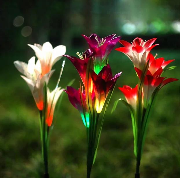 Outdoor Solar Garden Stake Lights Solar Powered Lights Lily Flower Multi-Color Changing LED Solar Landscape Light