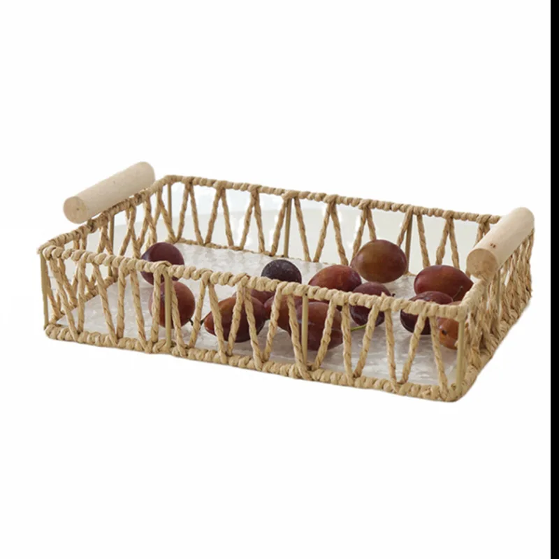 High Quality Paper rope Basket Wholesale Hand Woven Storage Baskets With Wooden Stick Handles