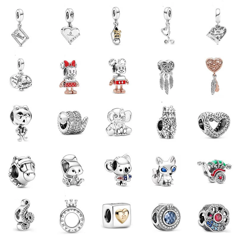 Pandorae Cute Mickey Minnie Animal 925 Charm Lady Charm Sterling Silver DIY Beaded Bracelet