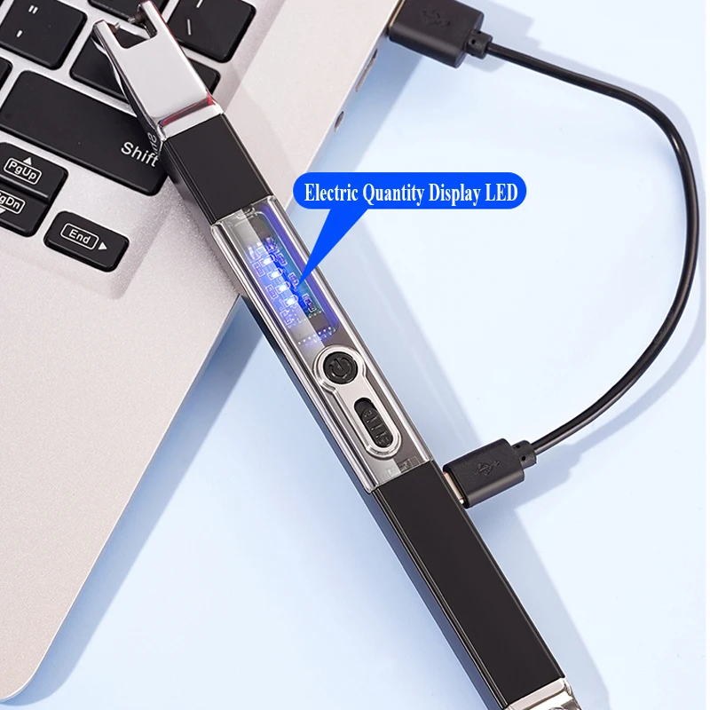Transparent USB Rechargeable Flameless Kitchen lighter Cheap BBQ Candle Fireplace Lighter custom logo