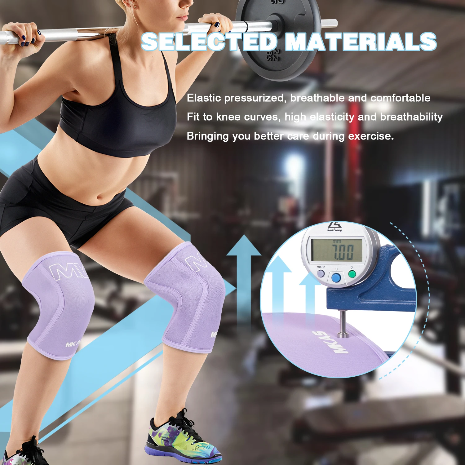 MKAS High Elastic Breathable Squat 7 Mm Neoprene Weight Lifting Knee Elastic Compression Sleeve Neoprene Knee Sleeves