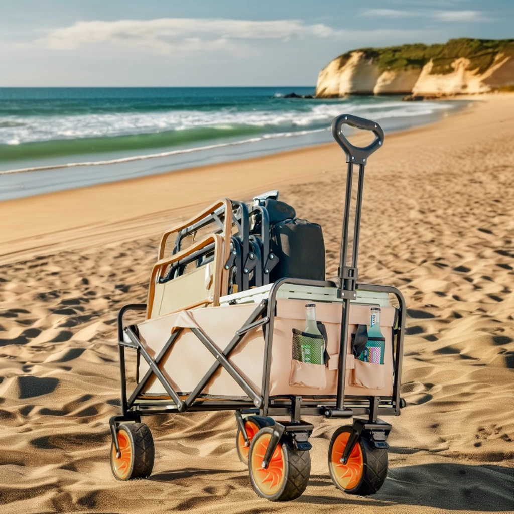 The Latest Design Reliable Quality Folding Metal Frame Wagon Cart with Four Wheels