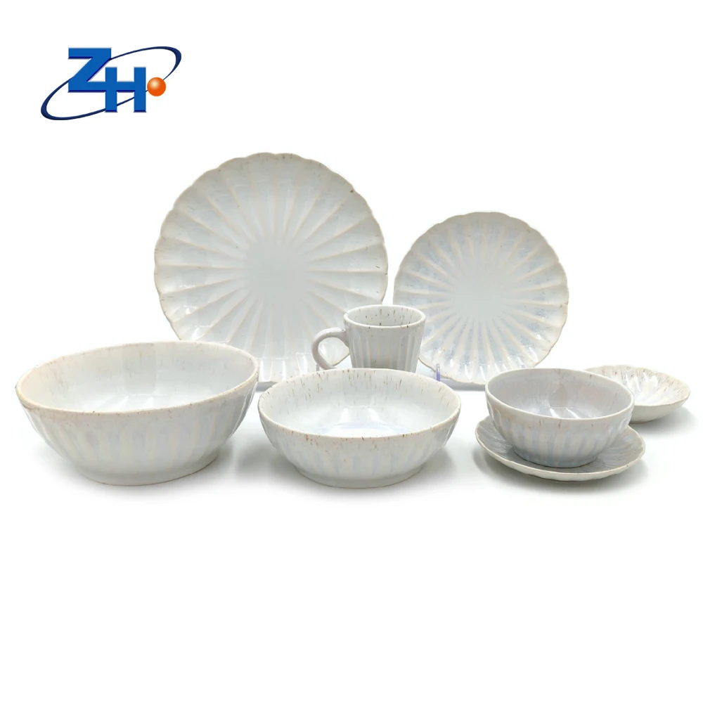 Eco Friendly Ceramic Dishes Set High Quality  Kiln Reaction Glaze White Tableware