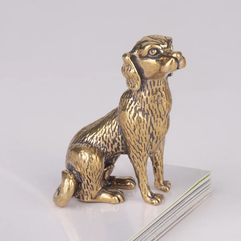 Brass Antique Animal Dog Statue Ornament Solid Bronze Sculpture Home and Study Decoration Metal Crafts
