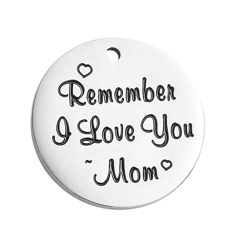 Custom company brand logo stamped engraved metal jewelry round shaped blanks tags charms with jump ring