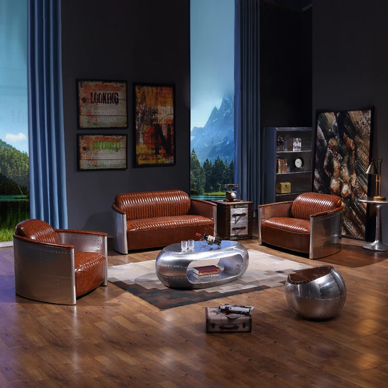 Aviation style cigar club lounge furniture vintage genuine leather aviator chair tomcat armchair with ottoman