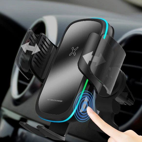 Горячая Распродажа! Универсальный 10 Вт подставка для смартфона автомобильное крепление, устанавливаемое на вентиляционное отверстие в салоне автомобиля кронштейн Беспроводная Qi зарядка через 15w Автомобильное зарядное устройство и держатель