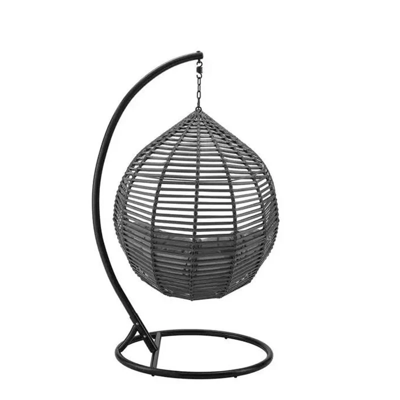 Modern Garden Furniture Courtyard Outdoor Patio Balcony Rattan Egg Hanging Single Color Cushion Swing Egg Pod Chair with Stand