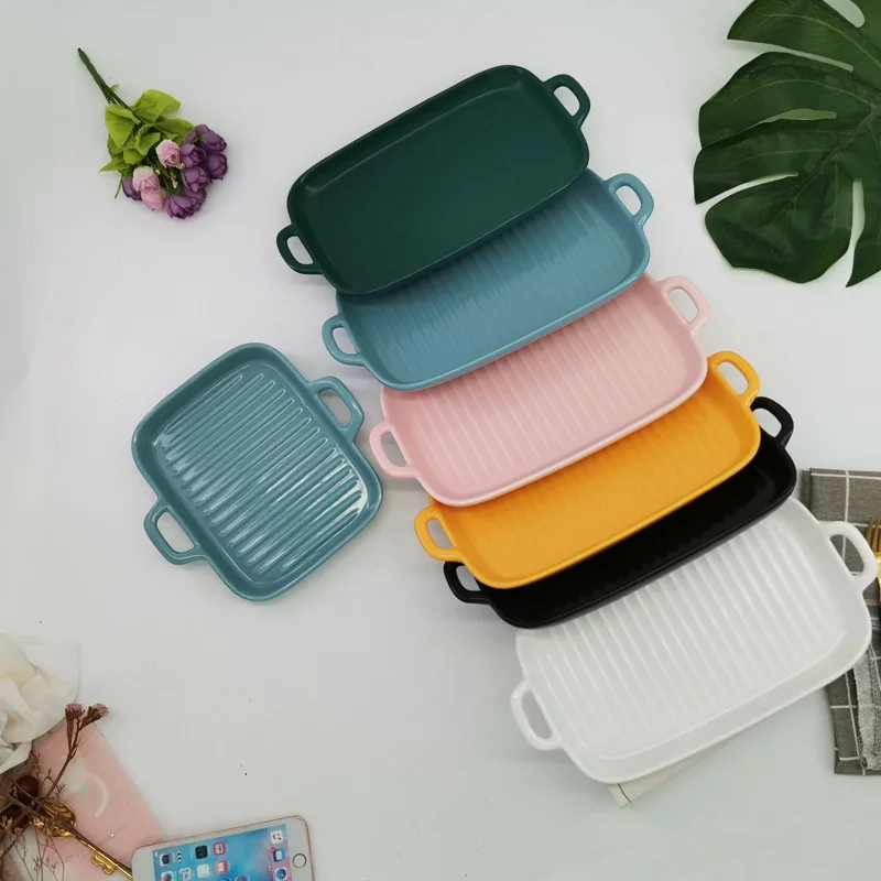 ZC Nordic Ceramic Rectangular Plate Restaurant Ornaments Household Tableware Oven Bread Baking Pan Sets Cake trays