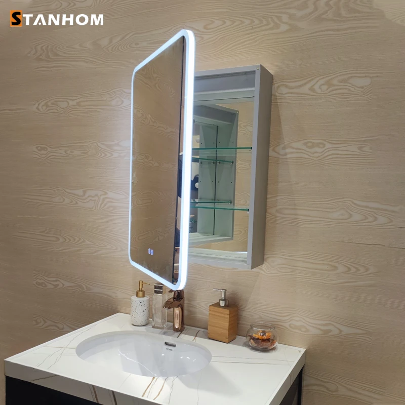 STANHOM Bathroom PIR Sensor Crystal LED Mirror Cabinet