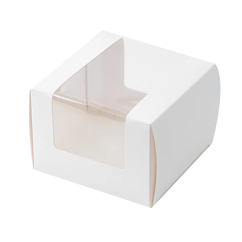 Medium size white paper box with clear PVC window paper box ribbon bow for ice-cream dessert bread egg tart food packaging box