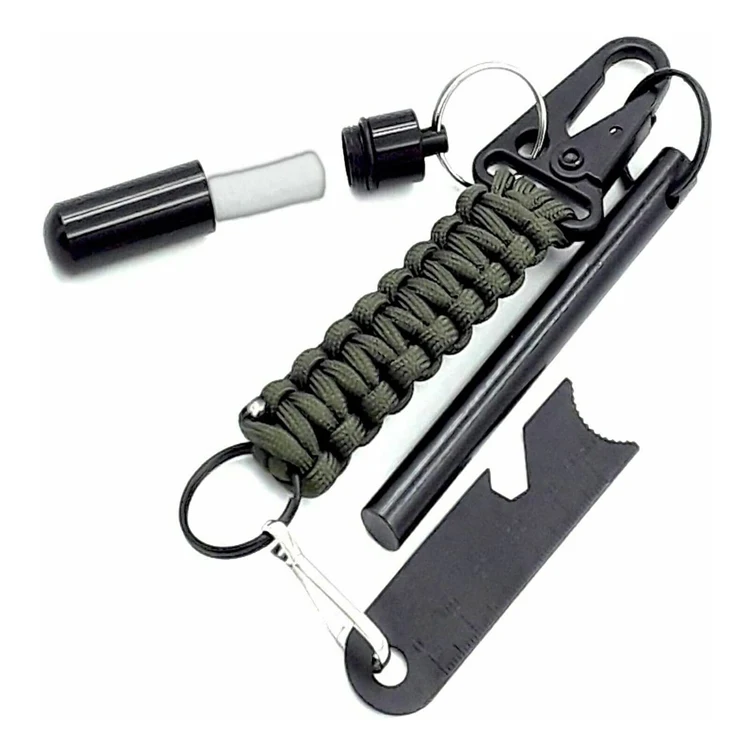 Tactical 4 inch Survival Ferrocerium Drilled Flint Fire Starter Ferro Rod Kit with Paracord Lanyard Handle Striker