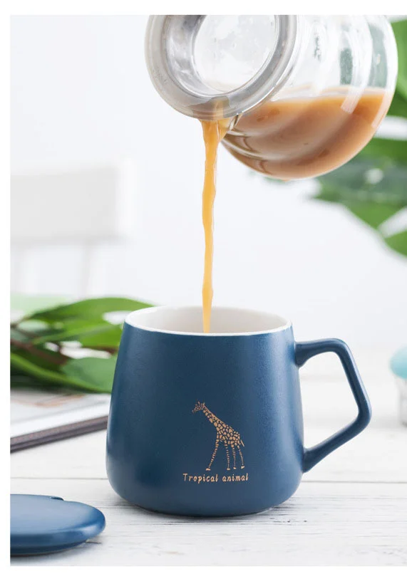 
Hot selling Nordic ins business gift large capacity coffee cup office home water cup porcelain coffee ceramic mug with lid spoon 