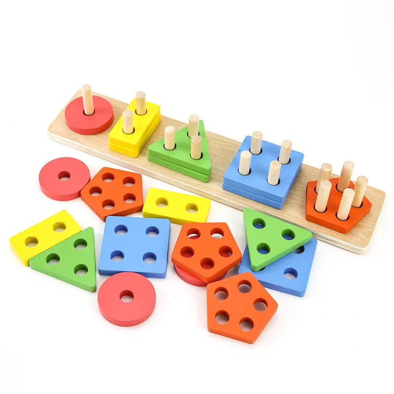 Wooden Building Blocks Montessori Educational Toys Sorting Blocks Popular Kids Customized Wooden Shape Sorter Stacker