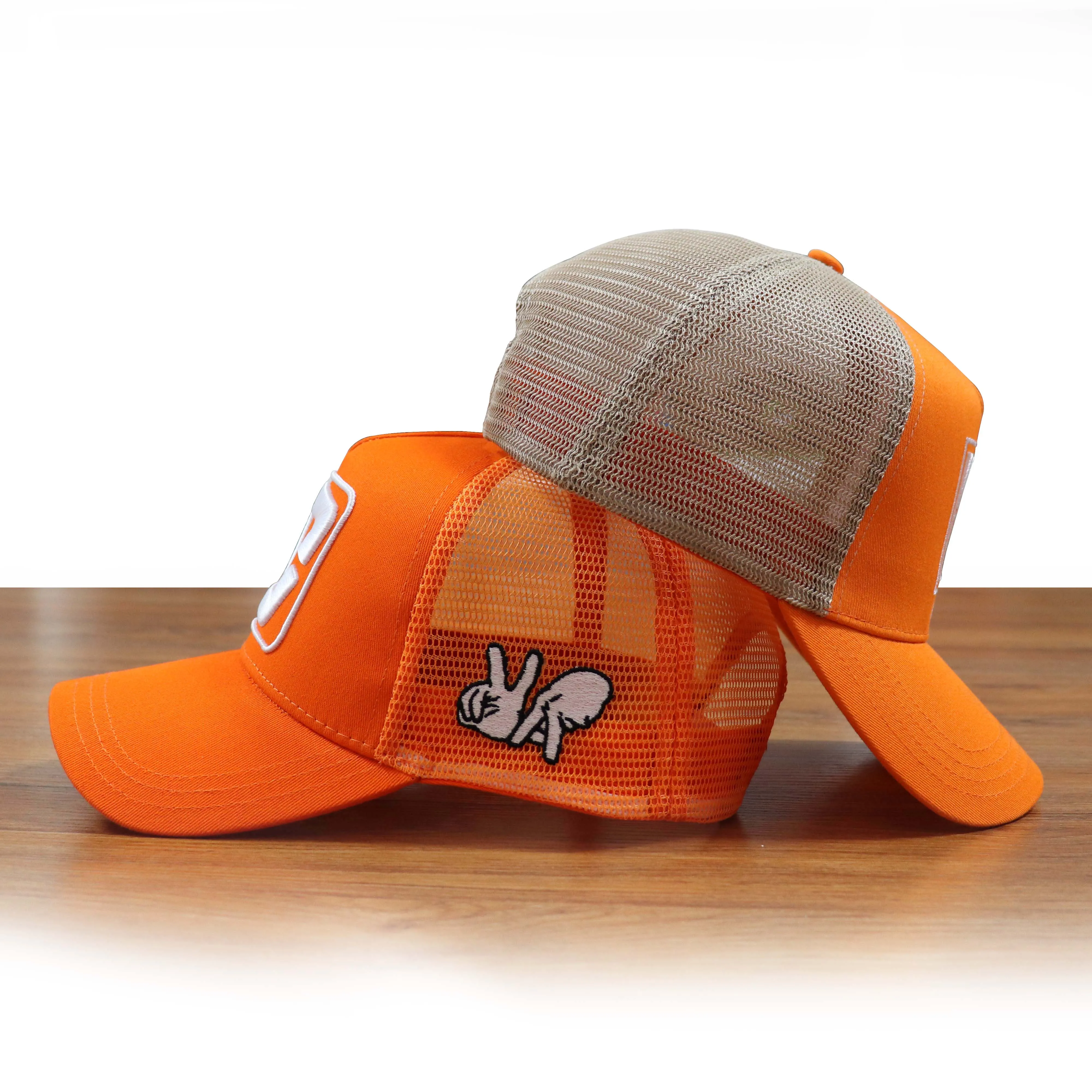 OEM Custom Fashion 5 Panel High Quality Plain Blue Curved Brim 3d Embroidery Logo Mesh Snap Back Suede Gorras Trucker Hat Caps