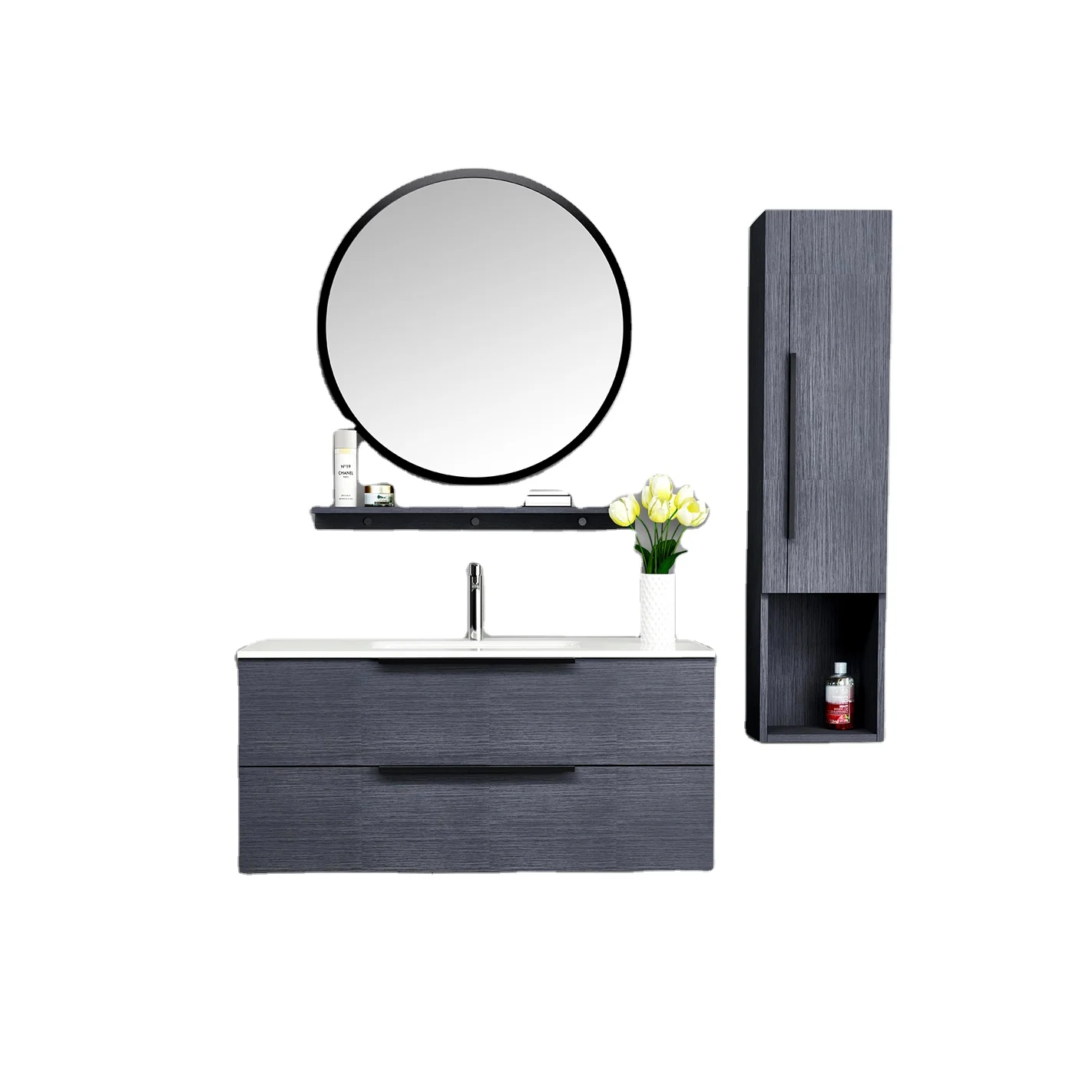 100cm melamine with side cabinet round mirror now style factory direct sales bathroom cabinet