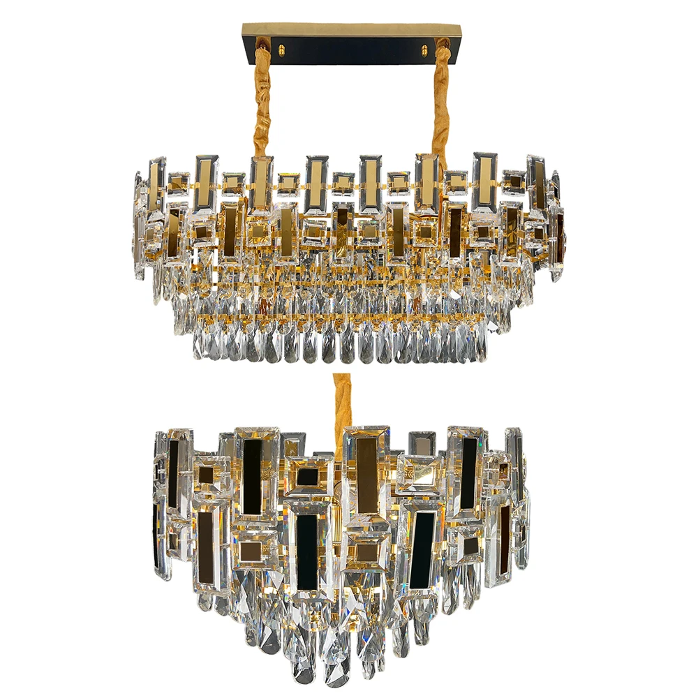 Modern Round Crystal Chandeliers For Dining Room 3 Tiers 7 Lights Luxury K9 Crystal Pendant Light
