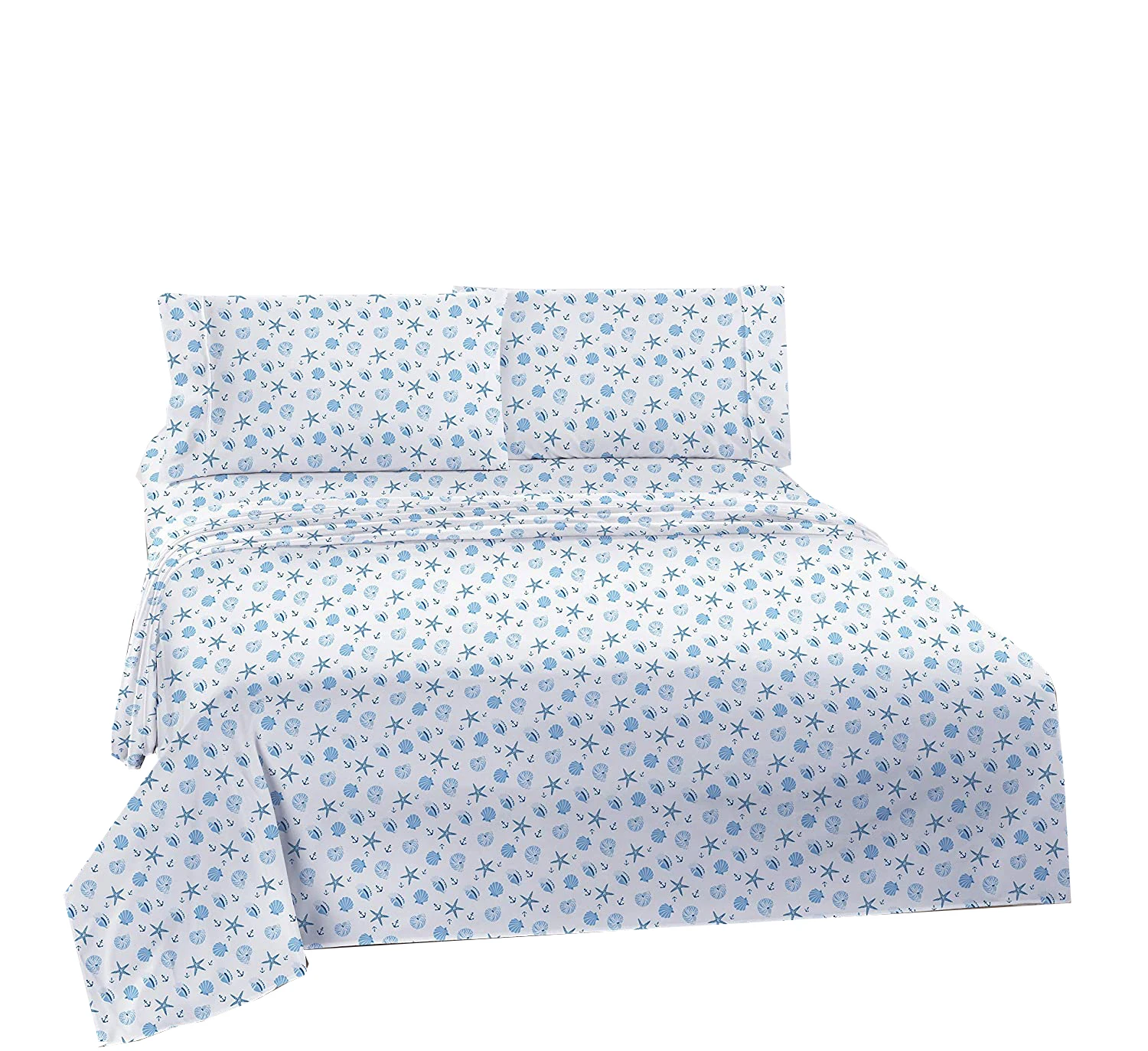 Sea Shell Printed 4 Pieces Bedding Bed Sheet Set for Children and Kids Customized Patterns are Welcome