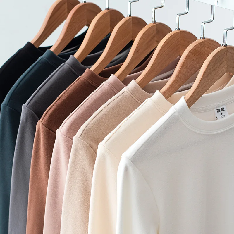 Double-sided velvet warm long-sleeved T-shirt autumn and winter plus velvet thickened t-shirt brushed top bottoming shirt