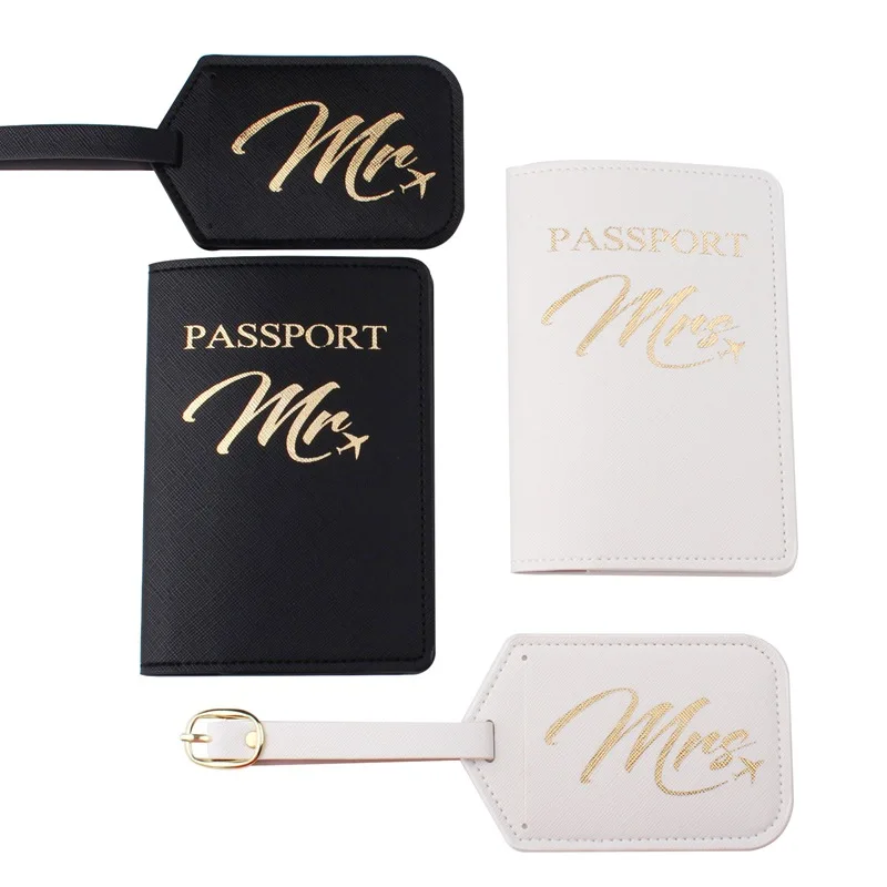Travel Airplane Pu Travel 4 Sets Suitcase For Gold-stamping Passport Holder and  Airplane Travel Luggage Tags For Women Men