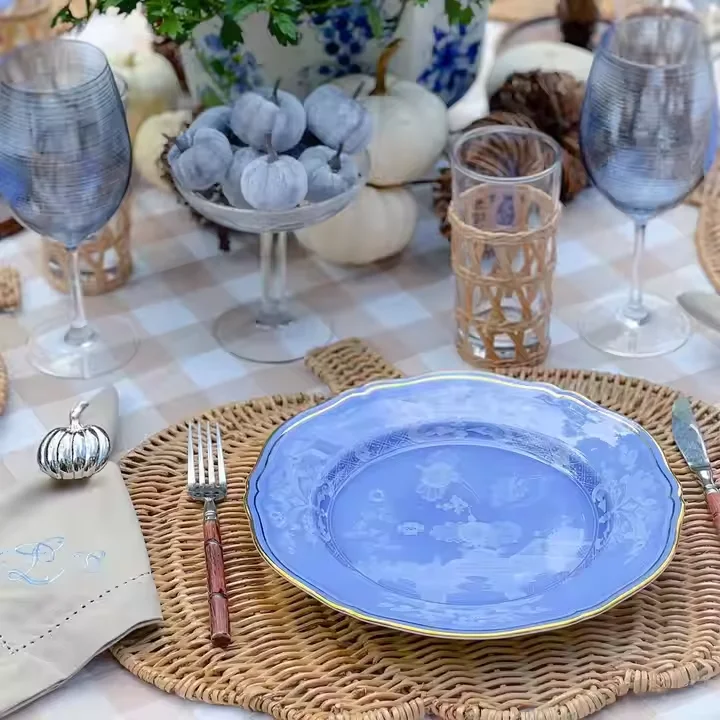 Flower Yellow Color Rattan Wicker Willow Placement Charger Handwoven For Christmas Pumpkin Handwoven Table Mat for Dinner
