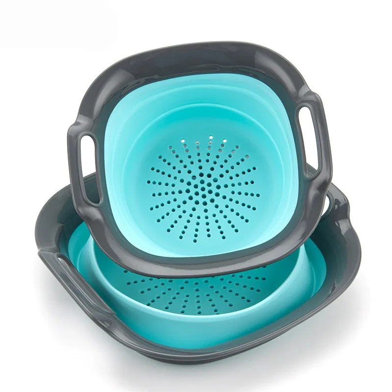 Amazon Wholesale 2pcs Collapsible Colander Kitchen Vegetable Fruit Foldable Large Plastic Colander 50cm