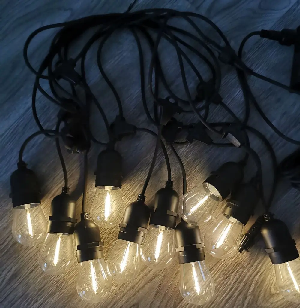 Popular Outdoor 24V S14 E26 E27 Socket LED Filament Bulb String Lights For Patio Christmas  Decorations
