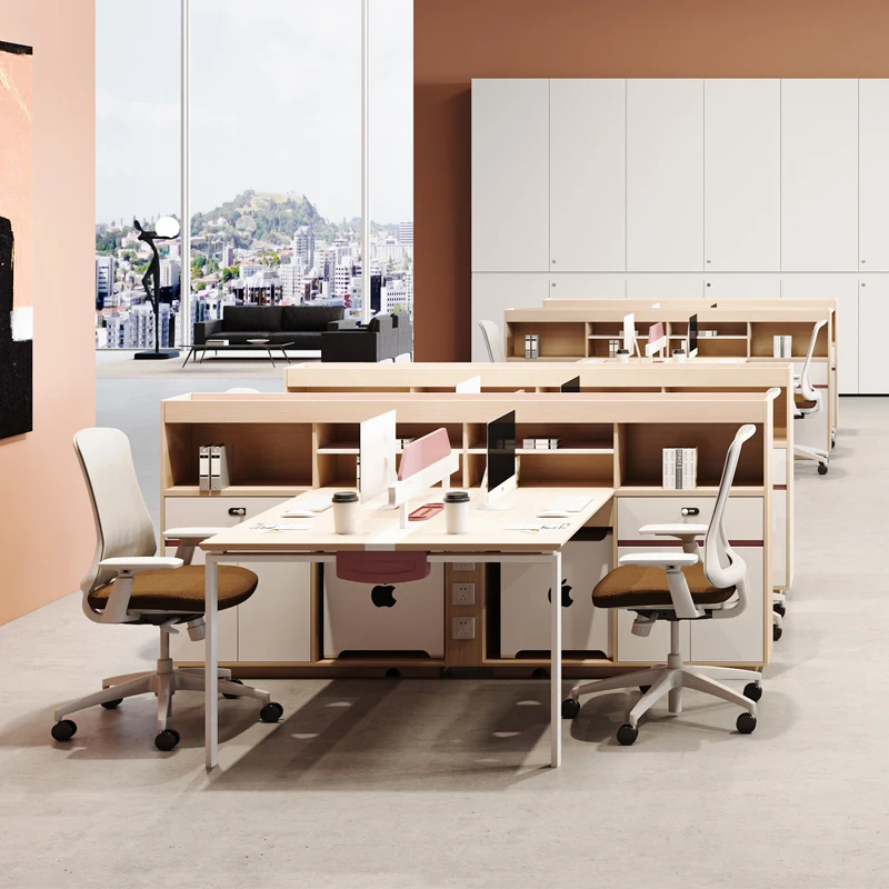 Two Person Desk with Partition Simple Modern Computer Home Office Table Office Furniture Work Position Staff Desk with Storage