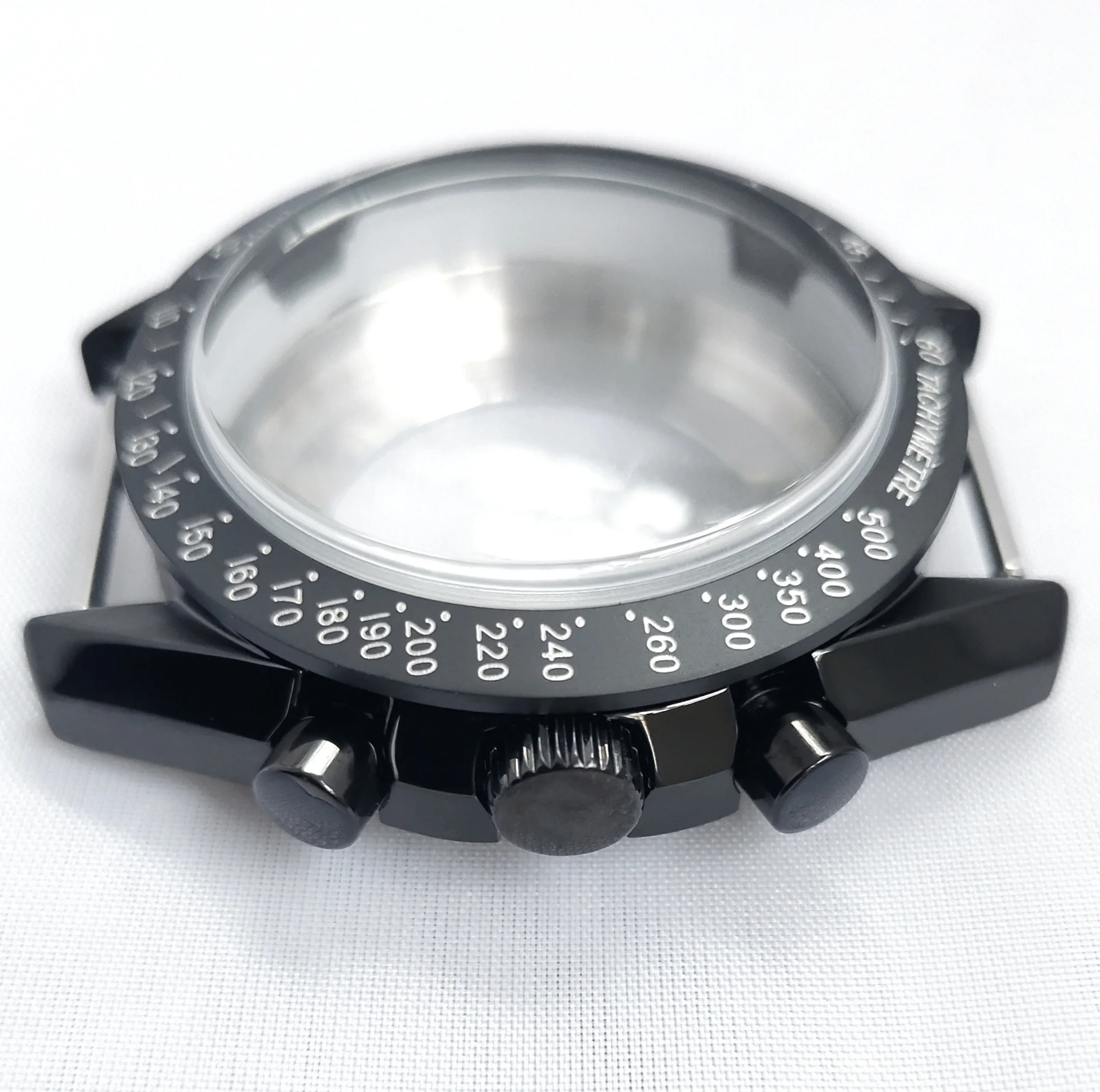 Custom Made Modern Surgical Standard Stainless Steel Mineral Glass Black  Travel Watch Case Part